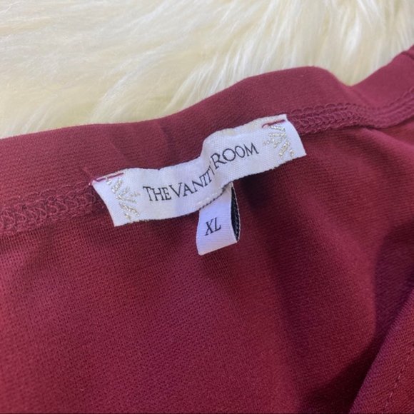 The Vanity Room Solid V-Neck Wine Red Dress - Picture 4 of 4